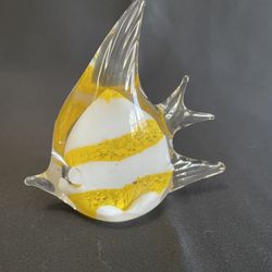 Yellow Art Glass Striped Angelfish
