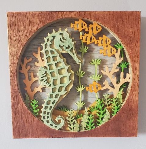 handmade layered wooden seahorse
