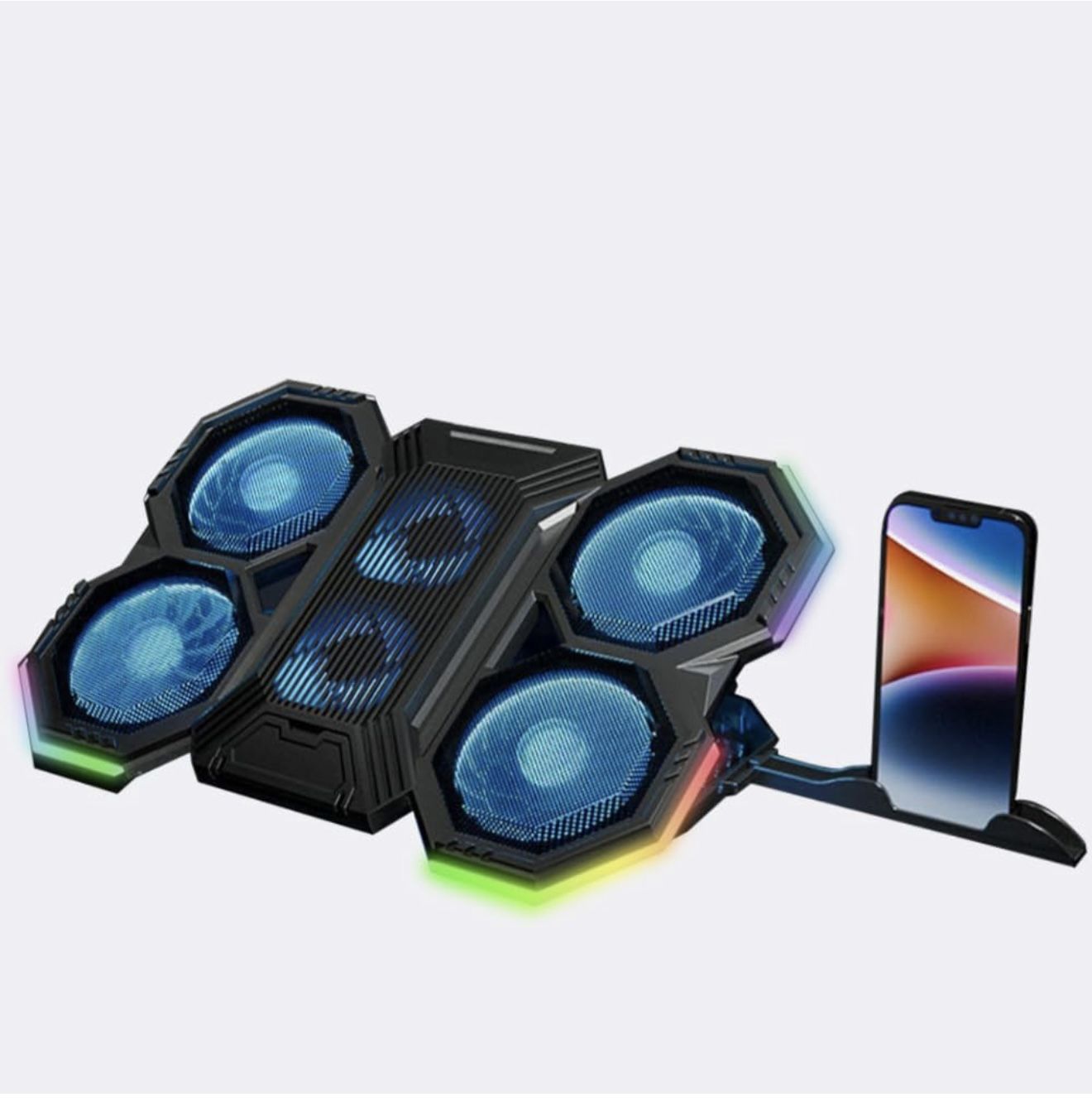 Laptop Cooling pad, 12 "-17" Gaming Laptop Cooling pad, with 6 Silent Fan, Colored LED Lights and 2 USB 2.0 Ports, Adjustable Stand Stand Height Angle