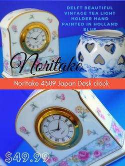 Noritaki Desk Clock Porcelain Japan+Delft Holland Porcelain.