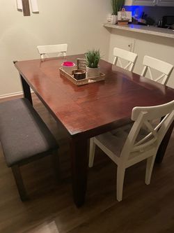Dining Table with 4 Chairs and Bench