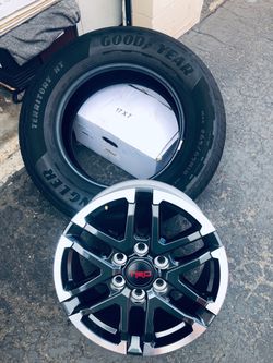18” Tacoma TRD Sport wheel and tire 265 65 R 18” have Goodyear Wrangler -or- General Grabber. Tires $100 ea. complete spare $199 mounted & Balanced w