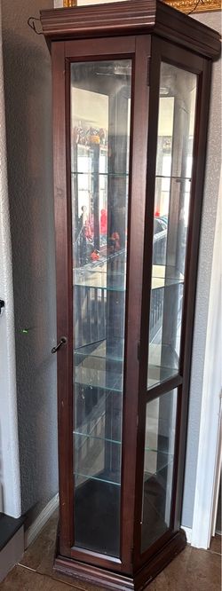 Dark wood glass curio display cabinet