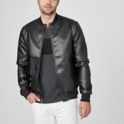 Guess Black Leather Bomber Jacket. 