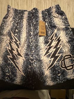 XL Corruptive Creative Snakeskin Print Shorts with Lightning Bolt Graphic