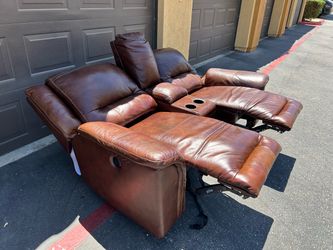 Brown Leather Power Recliner Loveseat