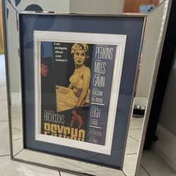 Framed vintage movie poster for the 1960 Alfred Hitchcock film Psycho. 