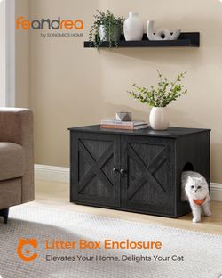 Cat Litter Box Enclosure, Litter Box Furniture Hidden with Removable Divider, Indoor Cat House, End Table, 31.5 x 20.9 x 19.7 Inches, Ink Black UPCL00