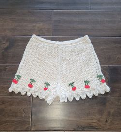 Rebellion Again Shorts M Crochet w/Cherries Cream Boho Festival Cash only