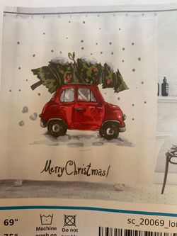 Christmas Shower Curtain with Car and Tree