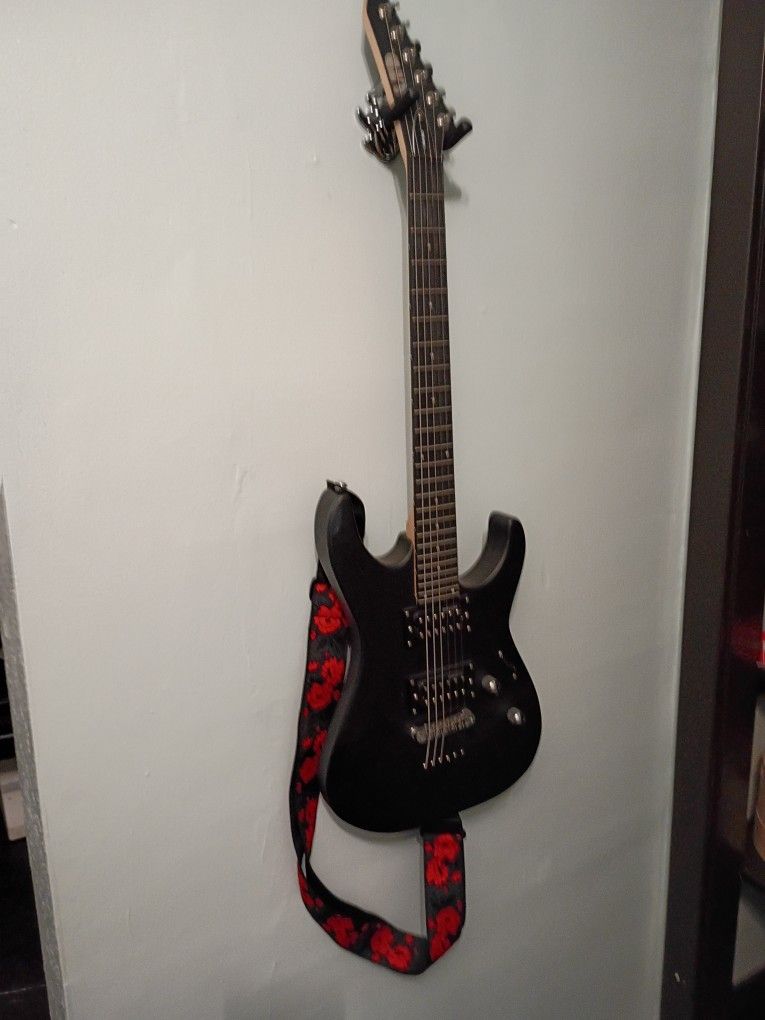 Black ESP LTD M-10 Electric Guitar w/ Floral Strap