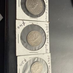 India 1947 One Rupee Half Rupee And Quarter Rupee Set