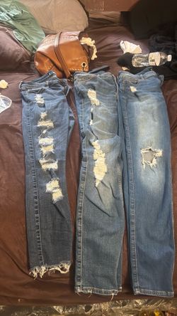 Hollister brand  Distressed Ripped Jeans Lot of 3 they are very stretchy so if you’re from size  29 to 31 it will fit you perfectly