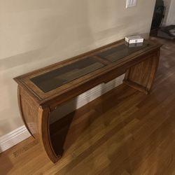 Mid Century Console Table With smoked Glass