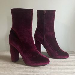 LFL by Lust For Life Maroon Velvet Ankle Boots - Size 8