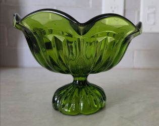 Vintage Green Glass Compote Dish
