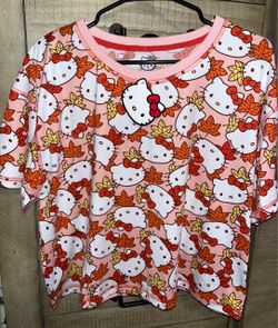 Hello Kitty Fall Leaf Pajama Set Womens Size Small