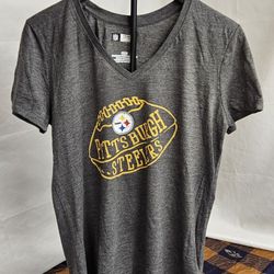 Women's NFL Team Apparel Pittsburgh Steelers V-Neck Shirt Size Large Grey
