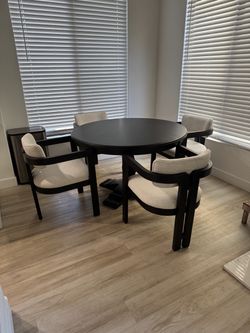 Cream Upholstered Black Wood Dining Chairs