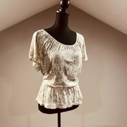 White & Gray Floral Blouse - Small