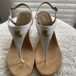 Ralph Lauren Wedge Sandals, White, Size 9.5