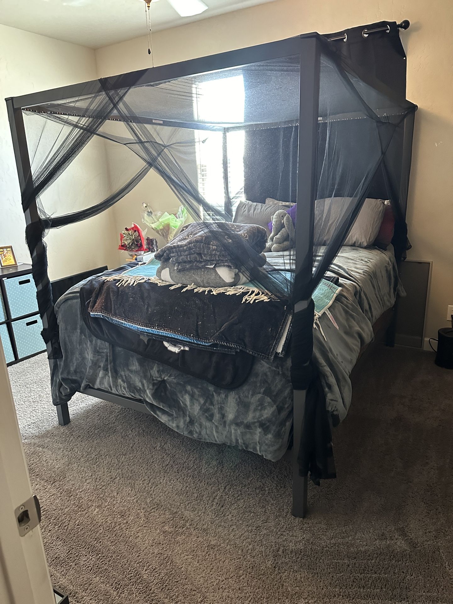 Grey Canopy Bed Frame
