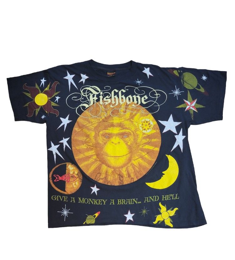 Vintage Fishbone Give a Monkey AOP All Over Re-Printed 90s Graphic T-shirt