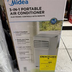 MIDEA-  3-IN-1 PORTABLE AIR CONDITIONER - for 150 Sq Ft ( 5000 Btu SACC / 8500 Btu ASHRAE )