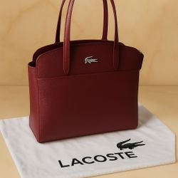 Lacoste Structured Burgundy Leather Handbag – Original
