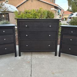 Black Solid Wood Hemnes Dresser Chest of Drawers and Nightstand Furniture Set