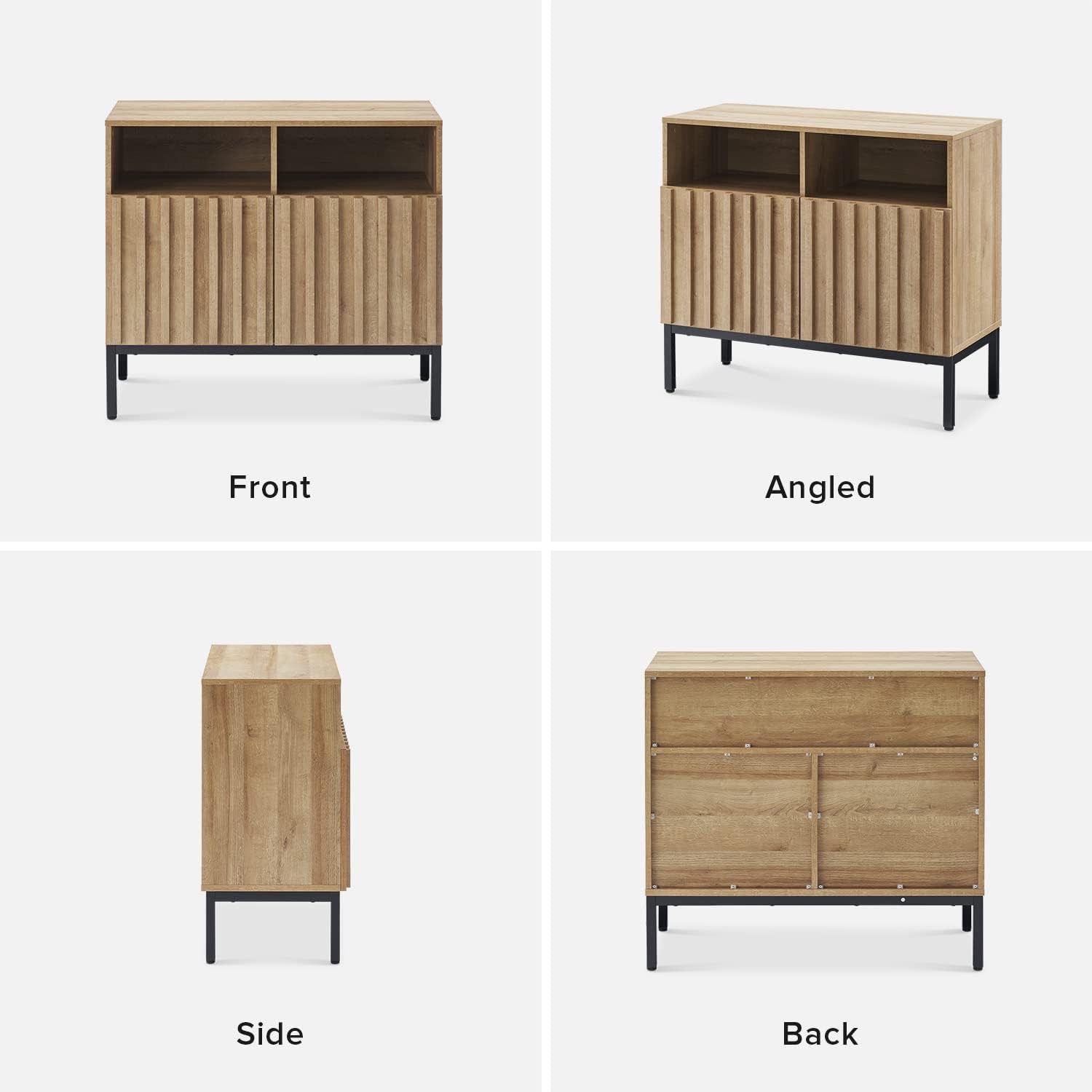 mopio Norwin Storage Cabinet, Sturdy Modern Rustic Industrial Buffet Sideboard, Fluted Accent Storage Cabinets, Credenza, Oak Wood TV Stand, Entertain