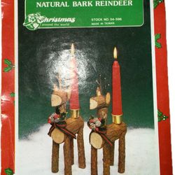 Natural Bark Reindeer Candlestick Holders 