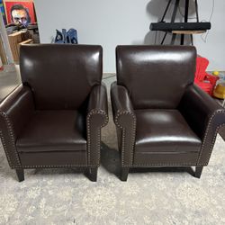 Set of Faux Leather Club Chairs
