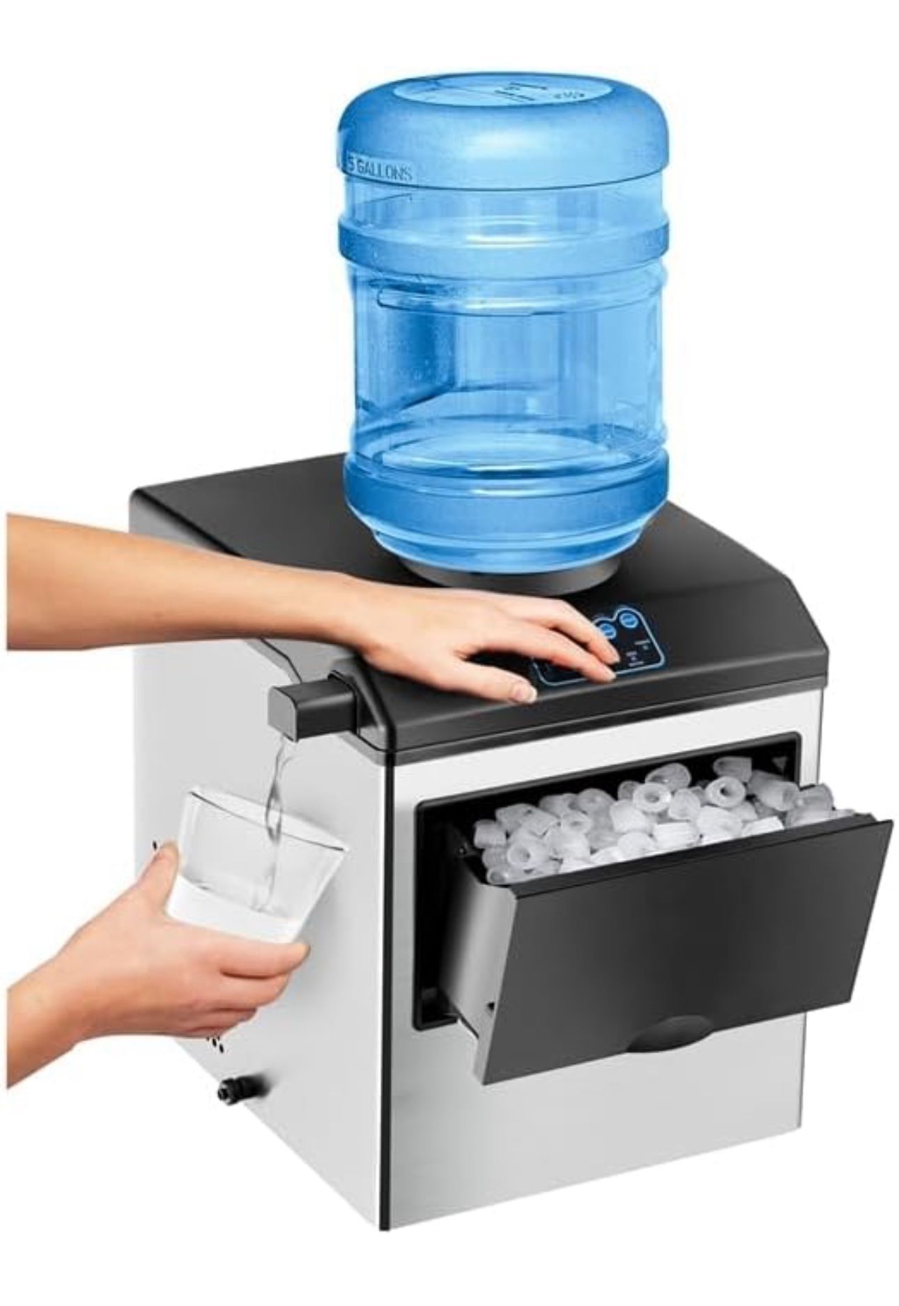 Ice Maker with Water Dispenser, 2 in 1 Countertop Ice Maker with 5 lbs Storage Basket