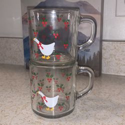 Vintage Anchor Hocking Christmas Geese Mugs 