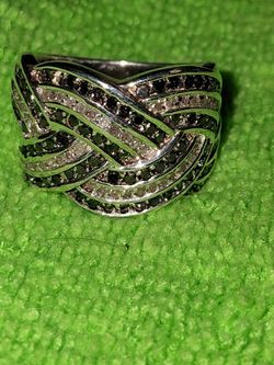 JS Affinity Sterling Silver 925 Diamond Striped Weave Pattern Ring - Size 7