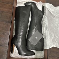 Coach JADE Tall Leather Boots – Size 9.5B – Black – Studded Trim – Excellent Condition
