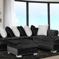 Velvet Sofa With Ottoman  