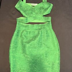 Bright Green Women Mini Skirt and Crop Top 