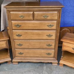 3 Piece Solid Wood Dresser Chest of Drawers and Nightstands