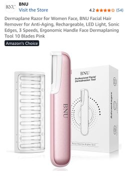 Dermaplane Razor for Women Face, BNU Facial Hair Remover for Anti-Aging, Rechargeable, LED Light,