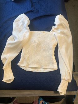 White Smocked Crop Top Long Sleeve
