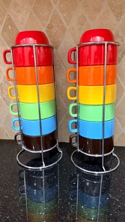 Rainbow Stacking Mugs Set with Chrome Rack