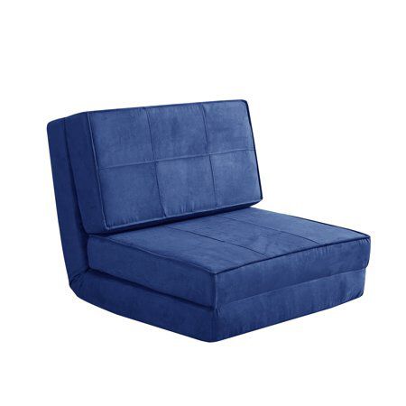Your Zone Ultra Soft Suede Convertible Flip Chair, Blue Sapphire Blue - 28” L x 28.5” W x 23.6” H