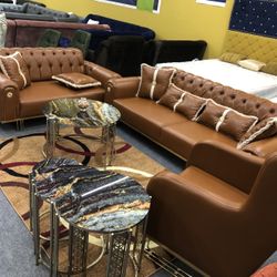 New In The Box Leather Living Room Sofa Set 3pc - Delivery And Financing Available 