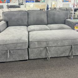 Gorgeous Grey Pull Out Sleeper Sectional On Sale Now Only $799 