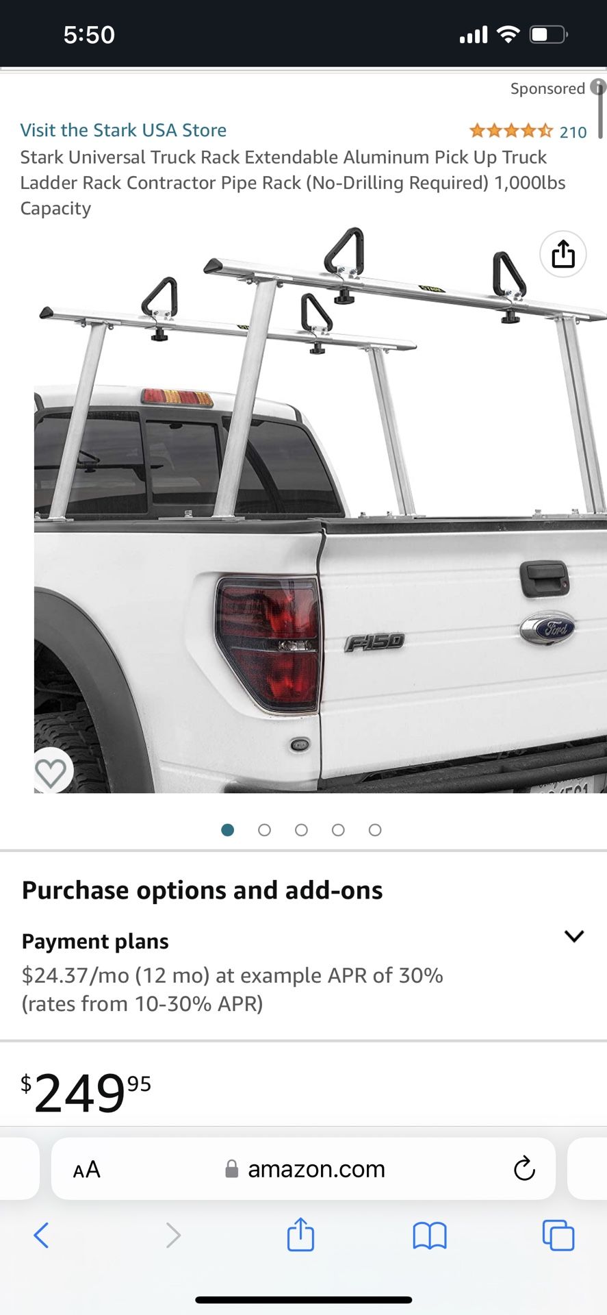 Universal Truck Bed Rack Extendable Aluminum Pick Up Truck Ladder Contractor Pipe Rack No-Drilling 1,000lbs