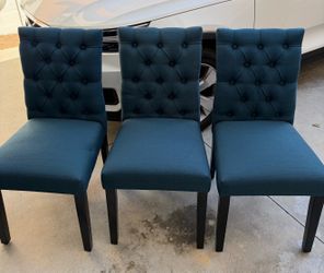 Set of 4 Blue Fabric Dining Chairs – Good Condition