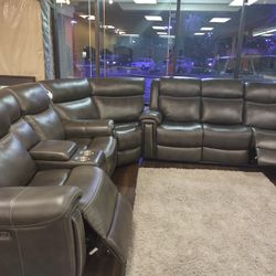 AUTOMATIC RECLINING SECTIONAL SOFA SET WITH DROP DOWN I TABLE