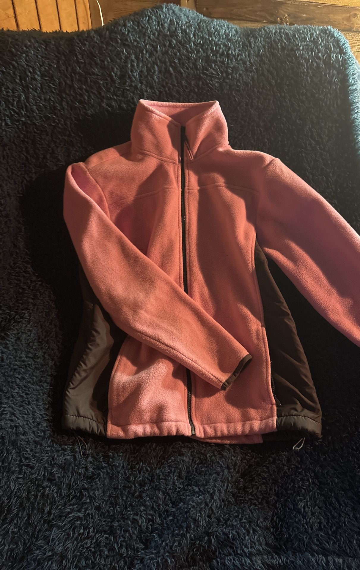 Athletic Works Pink Fuzzy Coat With Grey Trim ,size Ladies Medium